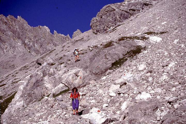 eu_at_alpen_003.JPG - Steiler Abstieg von der Seescharte ins Lochbachtal auf dem Fernwanderweg E5 in den Alpen